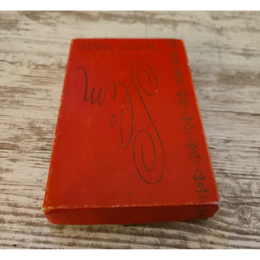 Vintage Slim Note Pad in Decorative Box Shield Emblem Cream Red Gold Stationery